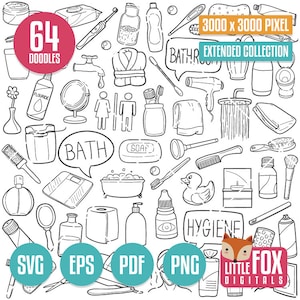 BADKAMER SVG. Bad Clipart-symbool. Toilet Doodle Pictogrammen. Schoonheid vrouw clipart scrapbook kleuren hand getrokken. Krabbel schets lijntekeningen.