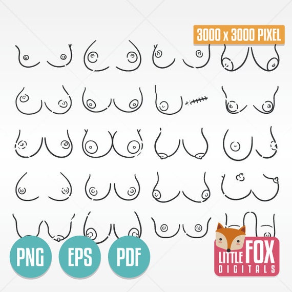 BOOBS and Tits, Doodle Vector Icons. Woman Boobs Nude Art Clipart