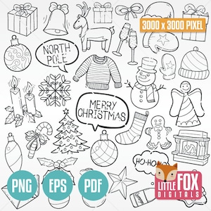 BUON NATALE, icone vettoriali doodle. Vacanze invernali Concept Art Cartoon Doodle Icons Clipart Scrapbook Coloring Scarabocchio Schizzo Design.