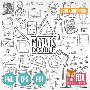 MATEMATYKA, ikony wektorowe doodle. Matematyka Przedmiot Szkoła Nauka Doodle Ikony Clipart. Zestaw Ręcznie Rysowane Linie Sztuka Projektowanie Clip Art Kolorowanie Szkic.