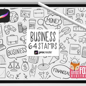 BUSINESS STAMPS, Procreate Brushes, Finance Icons, Money Bundle Doodles. Financial Tool Digital Sticker Planner. Scrapbook Set Coloring.