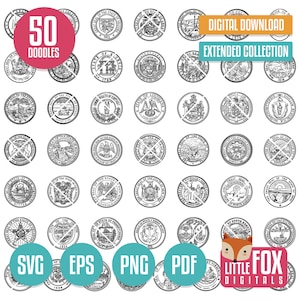 Staatszegel SVG, staatszegel doodle vector iconen illustraties. VS Doodle pictogrammen Clipart. Amerikaanse handgetekende lijn. Ontwerp van de Verenigde Staten van Amerika.
