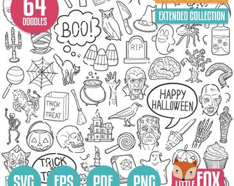 HALLOWEEN SVG doodle vector icons Clip Art. Zombie Doodle Icons Clipart. Monsters Hand Drawn Line. Terror Horror Design Coloring Sketch.