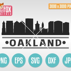 SVG SKYLINE EICHENLAND. Oakland California Cut File Skyline Stadt. Oakland Skyline Silhouette. Oakland, Kalifornien, Schnitt, Design, Silhouette, Vektor.