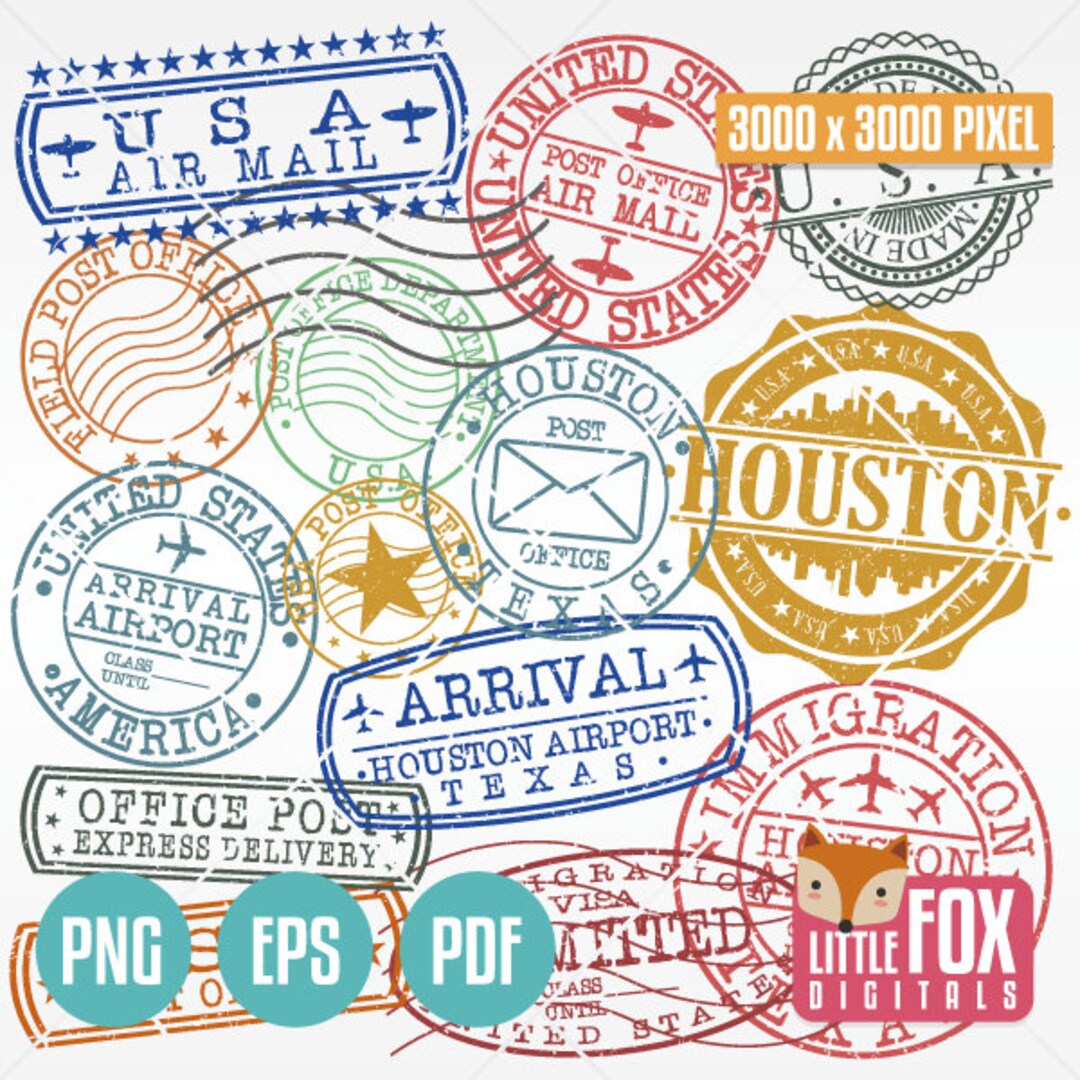 HOUSTON TEXAS USA Set of Stamps. Made in Seal Travel Etsy