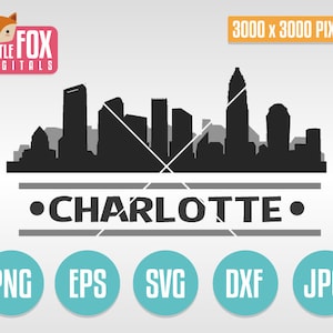 SVG VECTOR Charlotte North Carolina, Usa. Charlotte Cut Skyline City. Charlotte Silhouette Clipart Set. Charlotte Illustration Scrapbook.