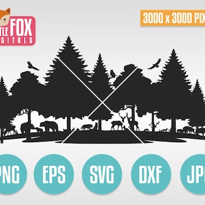 SVG Woodland Forest Animal. Cuttable Design Svg. Silhouette Cameo. Scene Woodland Cricut. Cut file Landskape. Forest Animals Vector Eps.