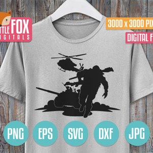 SVG Military Soldier. Cuttable Design Svg. Silhouette file Cameo. Silhouette file Cricut. Cut file War Scene. Troops American Vector Eps.