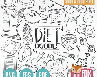 DIET Icon vector doodle. Nutrition Doodle Icons Clipart Sport and Food Coloring.