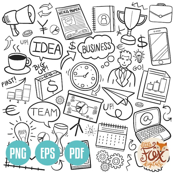 Vector Eps Business Financial Work Doodle Icons Clipart Scrapbook Set Coloring Hand Drawn Sketch Line Art Hand Drawn Design Png Scrapbooking - 