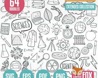 SCIENCE, SVG doodle vector icons. Laboratory Chemistry STEM Doodle Icons Clipart. Lab Set Hand Drawn Line Design Clip Coloring Sketch.