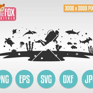 SVG SEA Scene. Cuttable Design Svg. Sea Animals Silhouette Cameo. Ocean Silhouette file Cricut. Cut file. Scene Animals Vector Silhouette.
