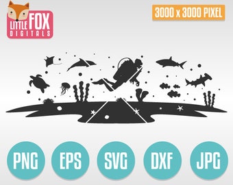 SVG SEA Scene. Cuttable Design Svg. Sea Animals Silhouette Cameo. Ocean Silhouette file Cricut. Cut file. Scene Animals Vector Silhouette.