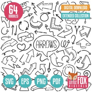 Arrow Doodle Icons: Vector Clipart, Comic Line Art (Digital Download)