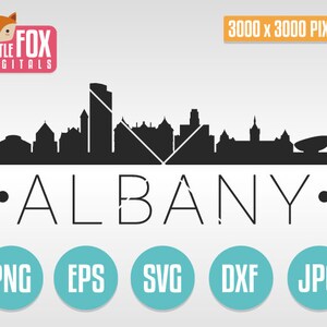 SVG SKYLINE ALBANY. Albanien New York Cut File Skyline Stadt. Albanien New York Skyline Silhouette. Albanien, Ny, Schnitt, Design, Silhouette, Vektor.