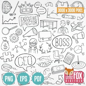 CEO Executive Director Boss, Doodle icon vectors. Team Leadership Entrepreneur Clipart. Businessman Hand Drawn Design Clip Coloring Sketch.
