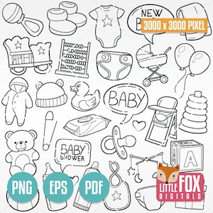 NIEUWE BABY, krabbel vectorpictogrammen. Geboren pasgeboren kwekerij Concept Art Cartoon Doodle pictogrammen Clipart Scrapbook. Handgetekende krabbelschets kleuren.