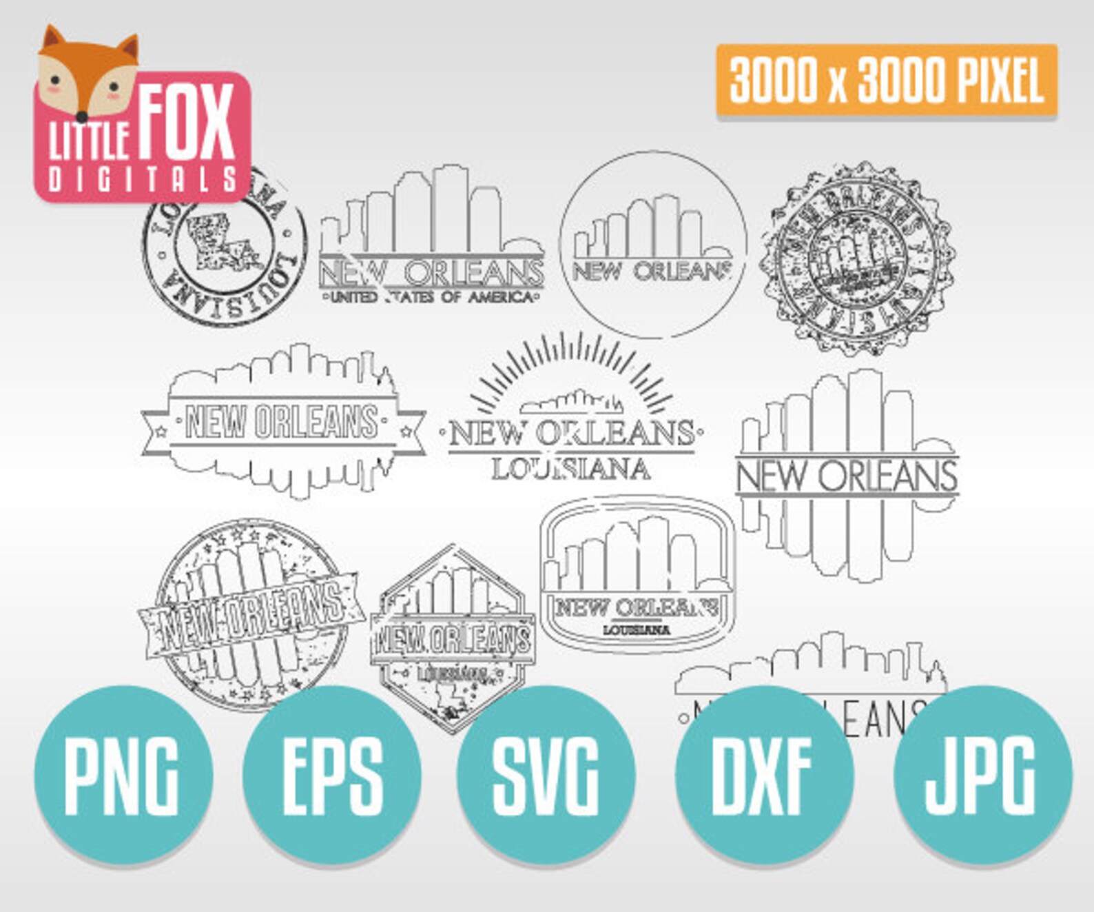 SVG NEW ORLEANS Louisiana Stamps. Svg Cut File. Svg Skyline | Etsy