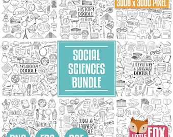 SOCIAL SCIENCES Bundle. Kulturwissenschaftliche Doodle Icons. Wissenschaftler Clip Art Doodle. Set Färbung Hand Draw Line Art Scrapbook. Wissenschaften Icons.