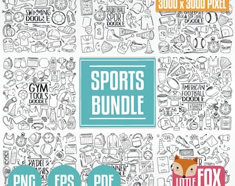 SPORT Bundle Clipart Doodle Symbole. Workout Bundle Clip Art Gekritzel. Sport und Training Werkzeuge Set Färbung Hand Zeichnen Linie Kunst Sammelalbum.
