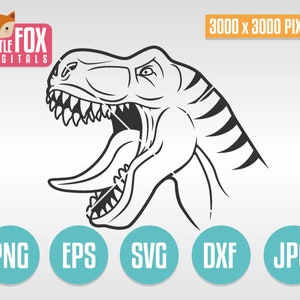SVG T-REX 恐竜。カット可能なデザイン SVG。ティラノサウルスのシルエット カメオ。シルエット Cricut。恐竜のカット ファイル。T-Rex 恐竜の頭部カット。