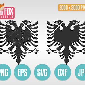 ALBANIA Flag Patriotic SVG. Albania Silhouette Clipart Heraldic, Cut File Vector Digital Scrapbook Double Headed Eagle Shqipëria Design.