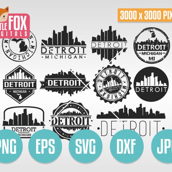 SVG DETROIT Stamps. Svg Cut File Michigan. Svg Skyline Detroit. Silhouette svg Detroit. Clip art Detroit Logo. Vector Icon Logo Design Post.