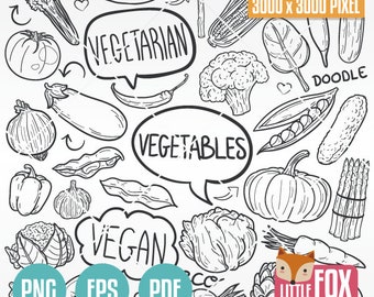 Vegetable Doodle Vector Icons, Hand-Drawn Clip Art (PNG, EPS, PDF)