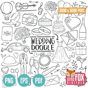 MATRIMONIO, icone vettoriali doodle. Festa Amici e famiglia Sposati Doodle Icone Clipart. Set Colorazione Disegnato a mano Schizzo Linea Arte Timbro Design.