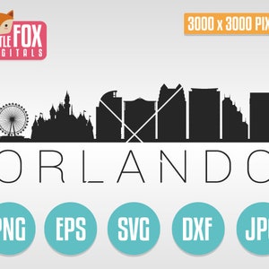 SVG SKYLINE ORLANDO. Ornamente aus den USA. Rolando Schnittdatei Skyline Stadt. Ornamente aus Orlando. Ornamente, Handgezeichnet, Design, Silhouette, .