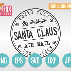 KERSTMAN Stempels Clip Art Svg. Stempel kerstman kerstzegel. Silhouet luchtpost Noordpool. Digitaal ontwerp Vector Clipart-badge.