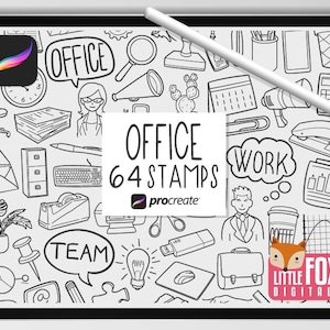 OFFICE STAMPS, Procreate Brushes, Supplies Icons, Work Bundle Doodles. Secretary Tool Digital Sticker Planner. Scrapbook Set Coloring.
