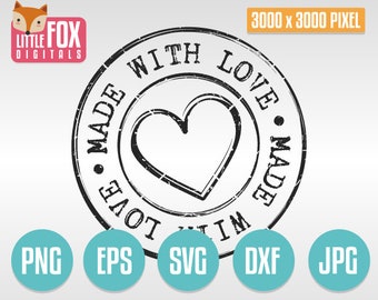 MADE With LOVE SVG, Stamp Grunge. Cut File Heart Silhouette. Handmade Seal Created Round Emblem. Product Cut Design Silhouette Vector.