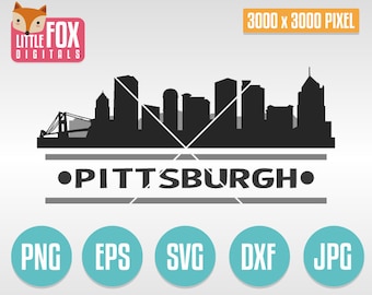 SVG VECTOR PITTSBURGH, Usa. Cut Skyline City. Silhouette Clipart Set. Illustration Scrapbook America.