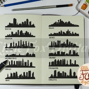 USA Skyline vol. 1!!  America City East Coast Silhouette Clipart Set Digital Illustration Scrapbook. Clip Art Skylines. America Skyline.