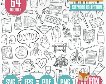 ドクタードゥードルアイコンベクター、病院クリップアート（svg、eps、pdf、png）