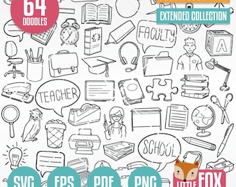 TEACHER SVG School Learn Doodle. Lifestyle Teacher Icons Clipart Scrapbook. Tutor Faculty Set Hand Drawn Line Art. Coloring Sketch.