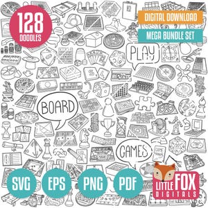 MEGA BUNDLE JEUX DE SOCIÉTÉ Icônes vectorielles Svg doodle. Illustrations clipart, collection ensemble de dessins au trait dessinés à la main, esquisse à colorier de cliparts.