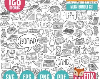 MEGA BUNDLE BOARDGAMES SVG Doodle-Symbole. Illustration Clipart, Sammlungs-Set Hand gezeichnet Linie Kunst, Design Clip Art Färbung Skizze.