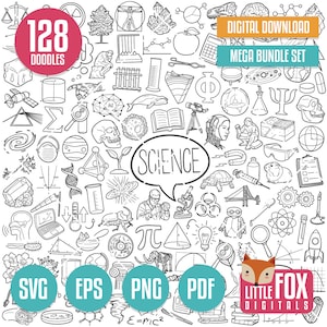 MEGA PAQUETE CIENCIA Iconos vectoriales de garabato SVG. Imágenes prediseñadas de ilustración, colección de arte lineal dibujado a mano, boceto para colorear de imágenes prediseñadas de diseño.