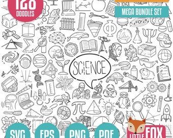 MEGA BUNDLE SCIENCE Svg doodle vector icons. Illustration Clipart, Collection Set Hand Drawn Line Art, Design Clip Art Coloring Sketch.