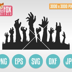 SVG-ZOMBIEHANDEN. Scène snijbaar ontwerp. Zombie-silhouetcameo. Zombie silhouetbestand Cricut. Bestand knippen. Scène Zombie Vector Silhouet.