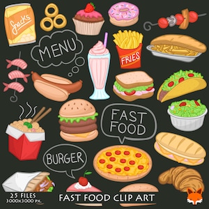 Fast Food Restaurant Artikel Doodle Icons Clipart Scrapbook Set PNG Transparent Design Clip Art Scrapbooking Skizze Tafel Transparent