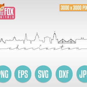 SVG Skyline CHARLESTON South Carolina. Skyline City Doodle Line. Charleston Linear Minimalistic Silhouette. Sketch Design Silhouette Vector.