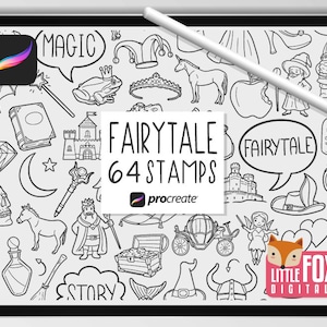 MÄRCHEN STEMPEL, Procreate Pinsel, Märchen Icons, Bundle Doodles. Prinzessin Clipart Digital Sticker Planer Scrapbook Line Art Färbung.