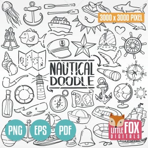 MAR NÁUTICO, ícones vetoriais doodle. Animal de clipart de estilo de vida do lobo do mar. Arte náutica para colorir desenhada à mão. Rabisco de esboço da coleção marinha.