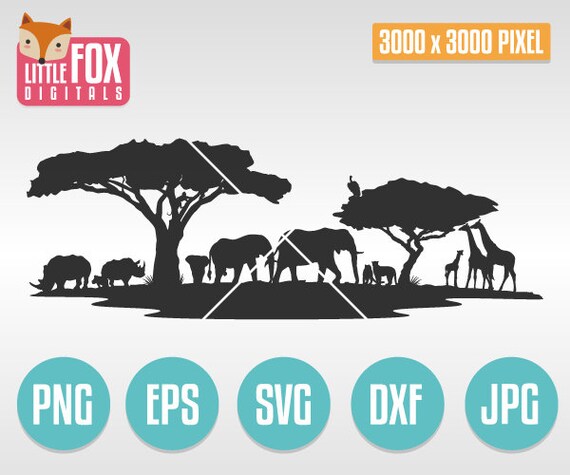Safari Animals SVG, Africa Silhouette Cut File (Digital Download)