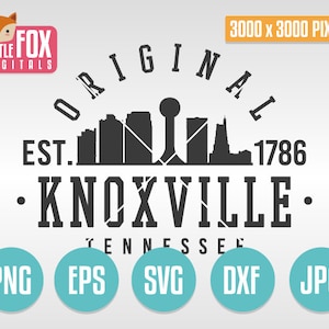 KNOXVILLE, TENNESSEE gesneden silhouet vector skyline. City Landmark College Design Snijbaar embleemontwerp. Universitaire silhouette cameo Cricut.