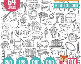 NEW YORK SVG doodle vector icons. New York City Building clipart. Tourism Ny Coloring Line. Nyc Tourism Hand Drawn Scribble Design.