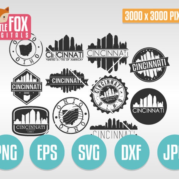 SVG CINCINNATI Stamps. Svg Cut File Ohio. Svg Skyline Cincinnati. Silhouette svg Cincinnati Clip art  Logo. Vector Icon Logo Design Post.